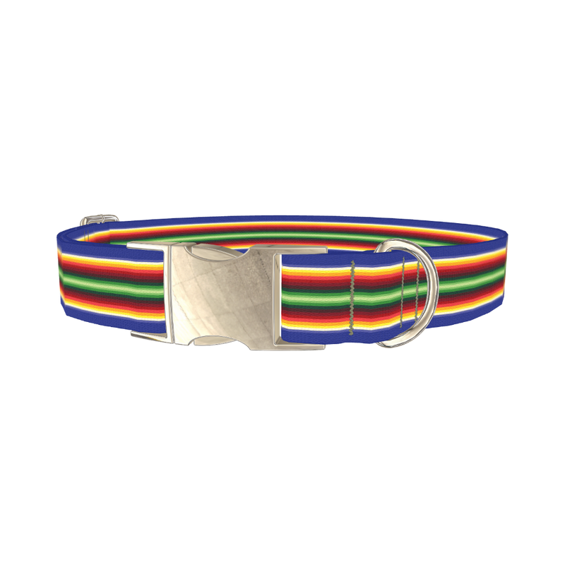 Colorful Layered Stripe Dog Collar - metal silver