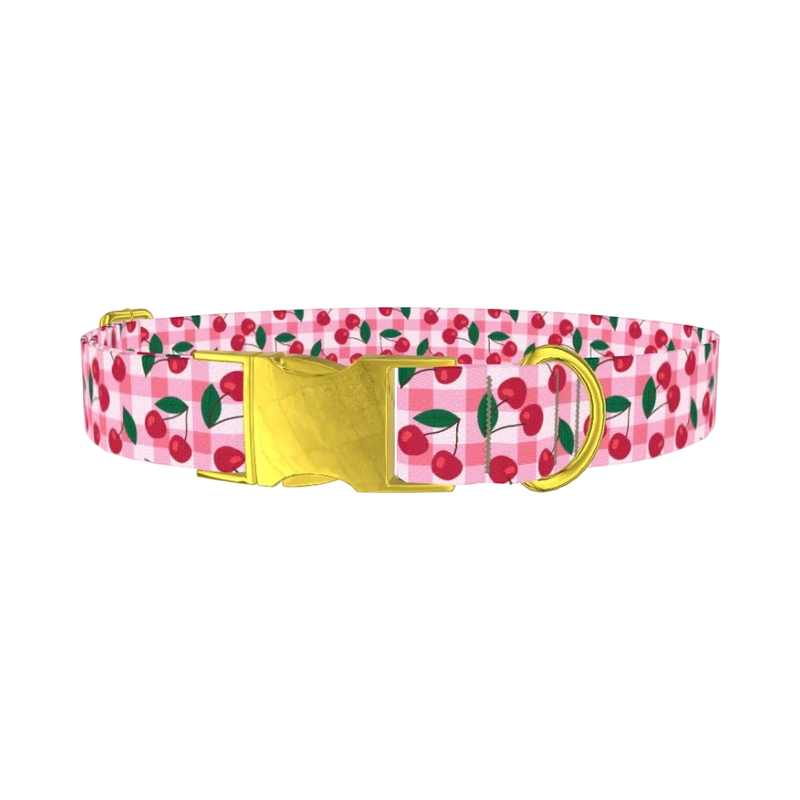 Cherry Picnic Dog Collar - metal gold
