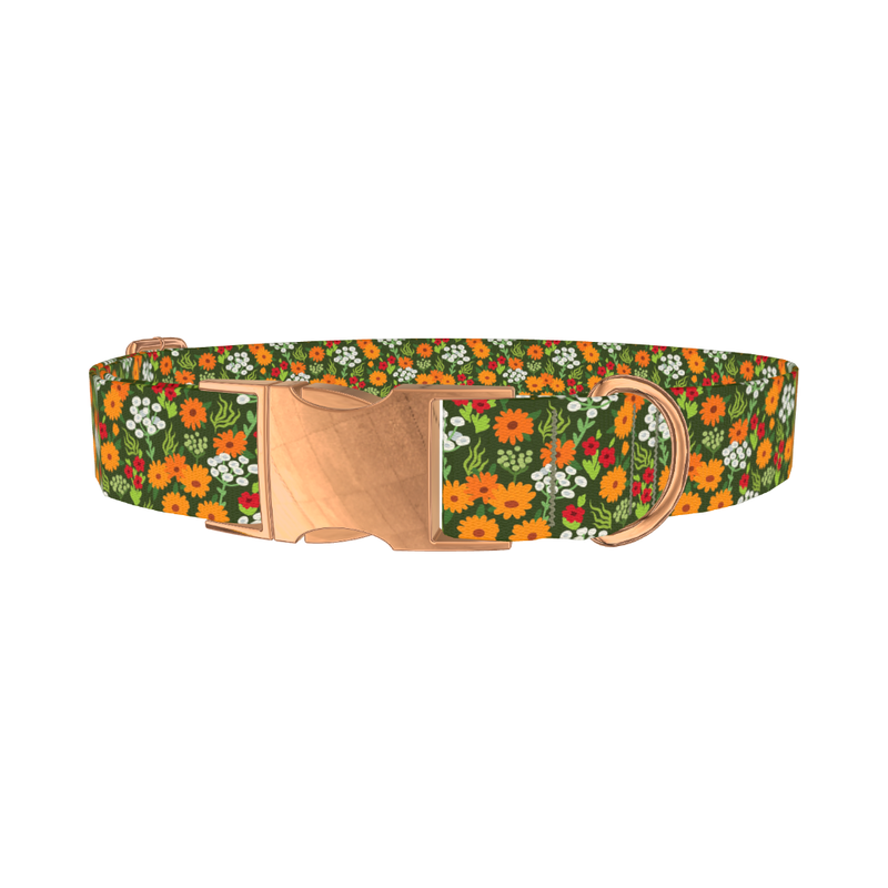 Bright Meadow Flowers Dog Collar - metal rose gold