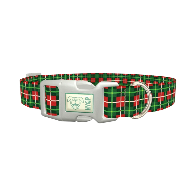 Green White Plaid Dog Collar - plastic silver