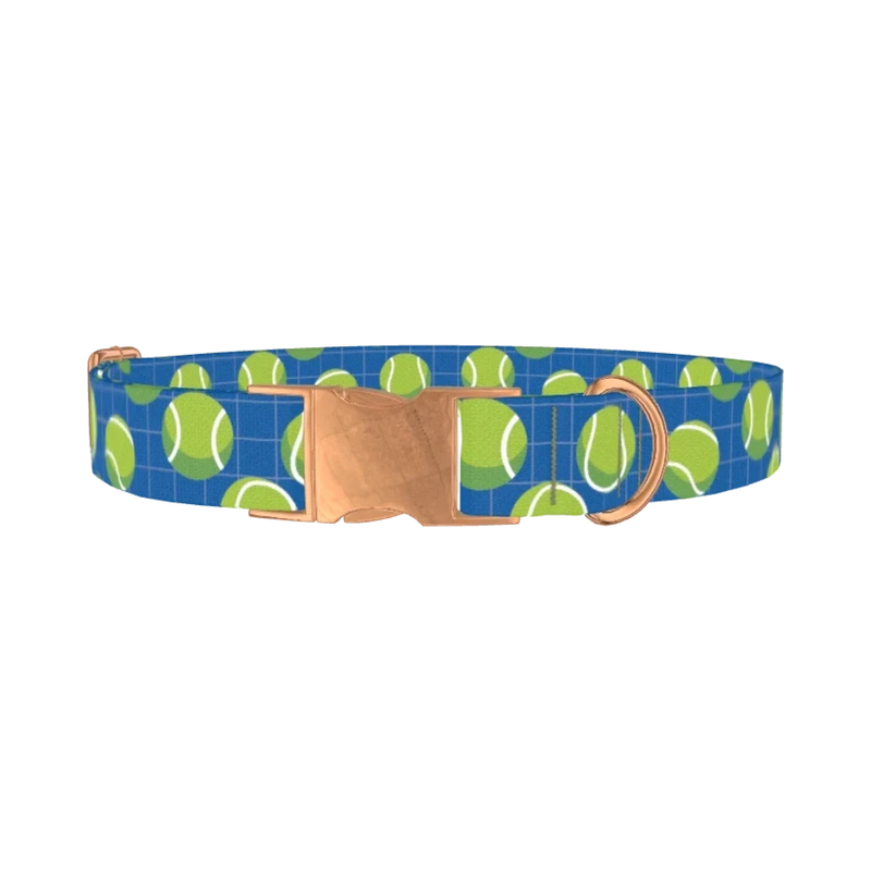 Tennis Ball Pattern Dog Collar - metal rose gold