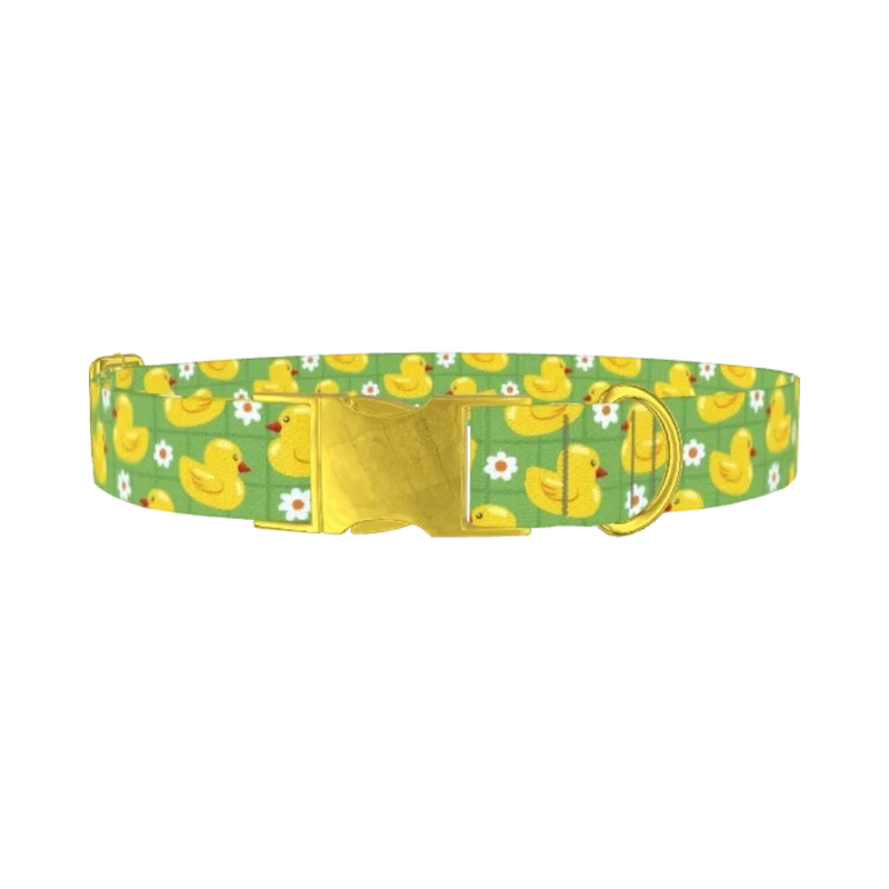 Yellow Duck Pattern Dog Collar - metal gold