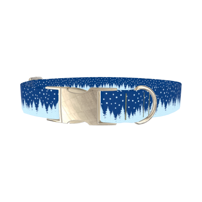 Christmas Forest Dog Collar - metal silver