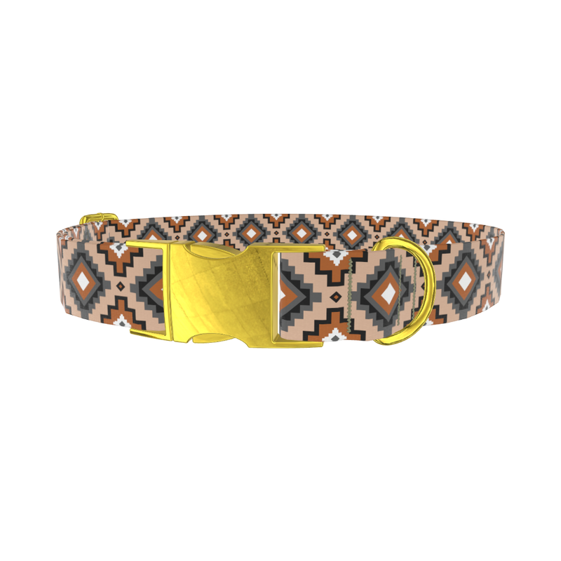 Brown Geometric Tribal Dog Collar - metal rose gold