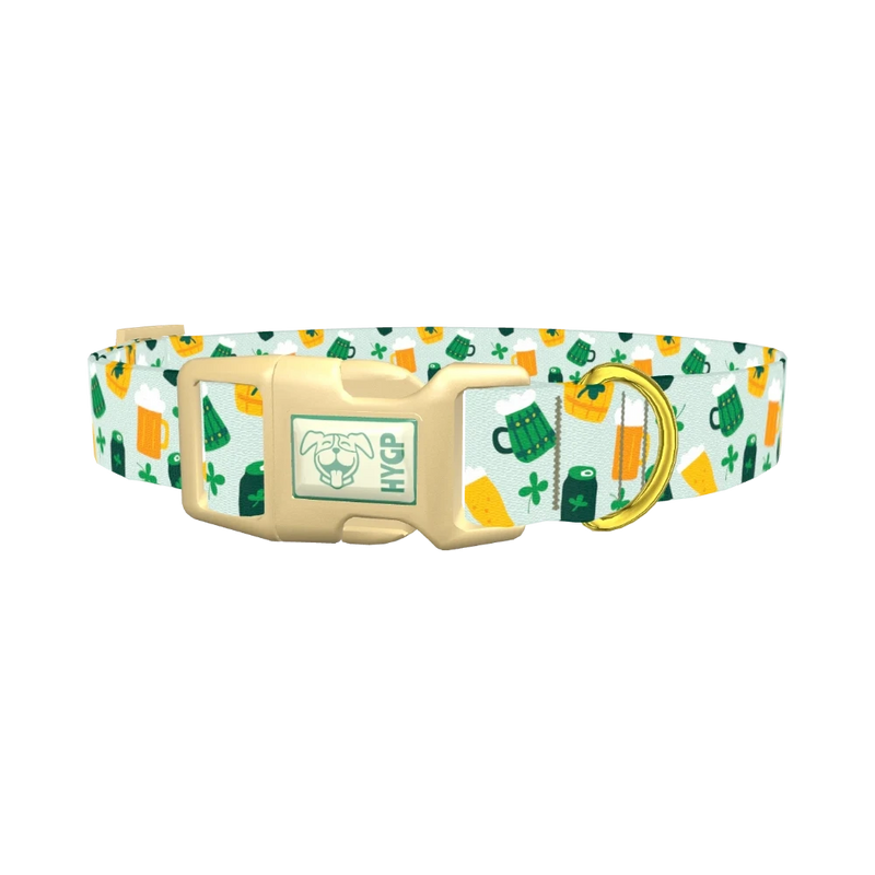 St. Patrick's Day Cheers Dog Collar - plastic gold