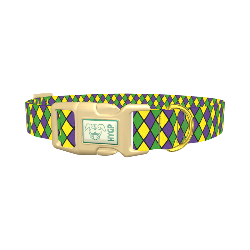 Mardi Gras Rhombus Dog Collar - plastic gold