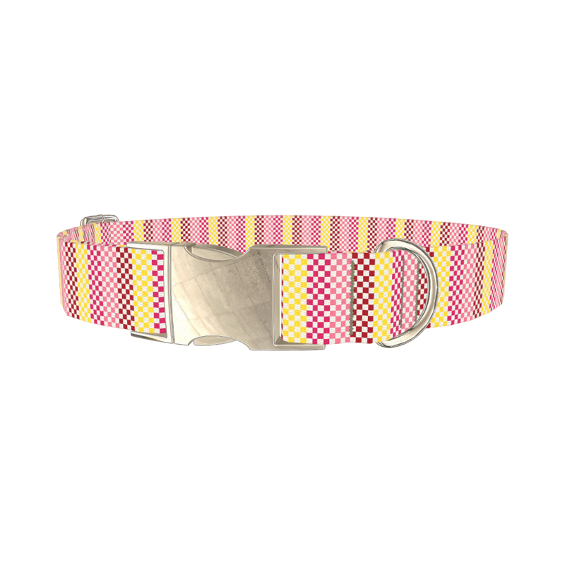 Geometric Checkered Dog Collar - metal silver