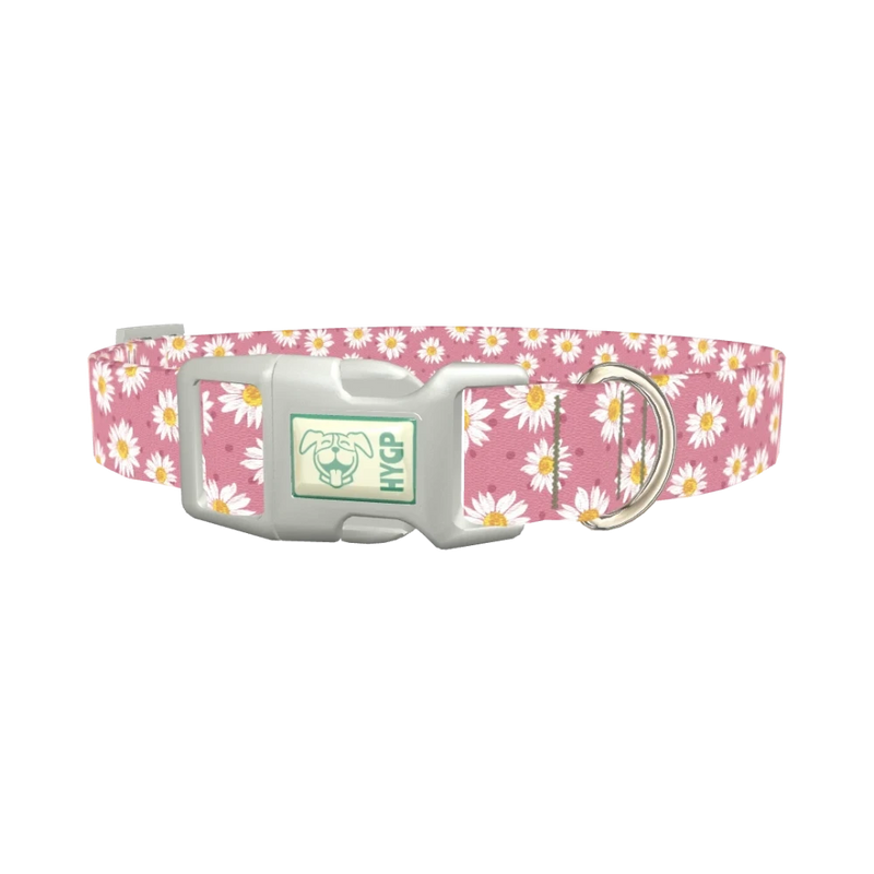 Pink Daisy Dog Collar - plastic silver