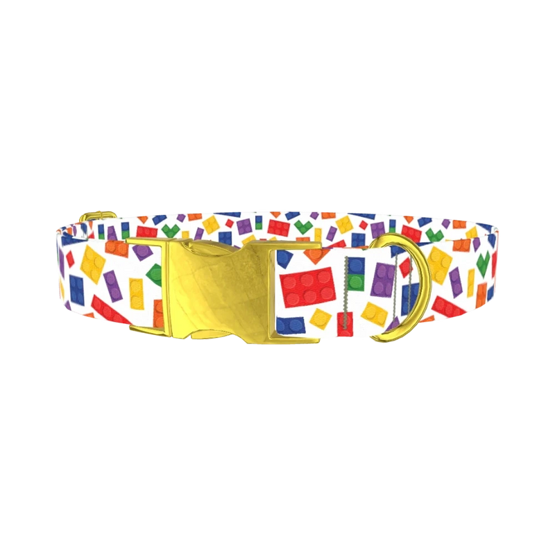 Colorful Brick Pattern Dog Collar - metal gold