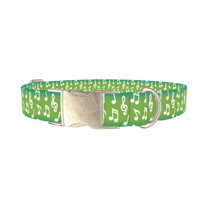 Green Musical Note Dog Collar - metal silver