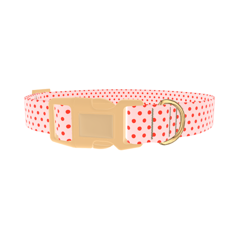 Red Polka Dot Dog Collar - plastic gold