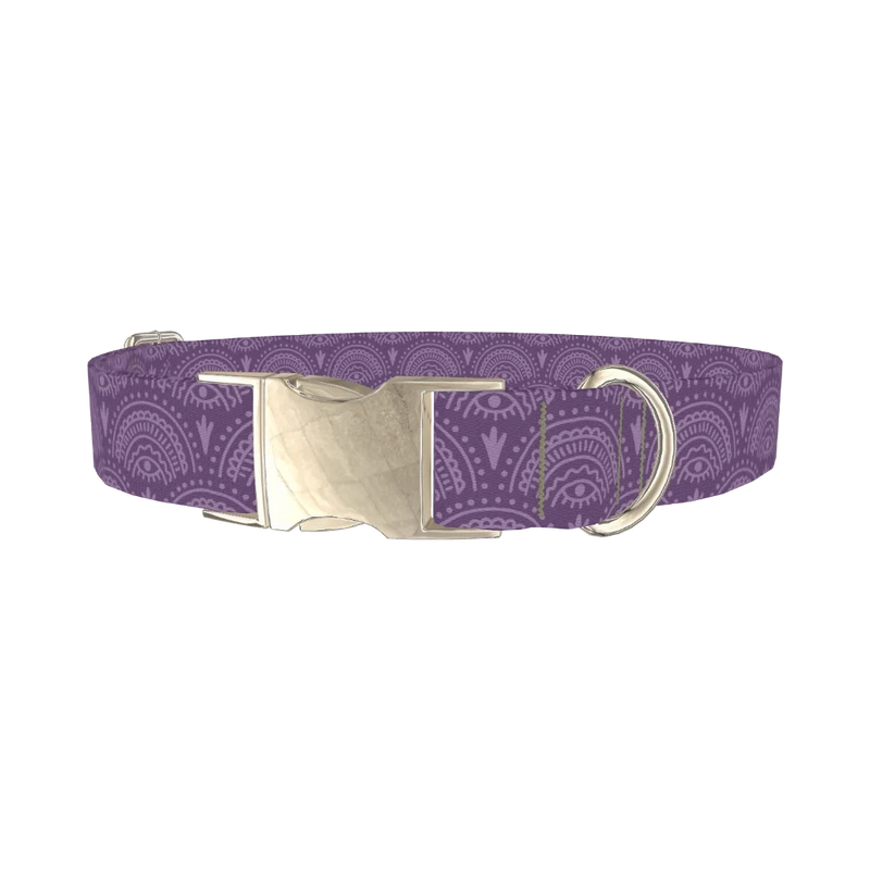 Purple Eye Pattern Dog Collar - metal silver