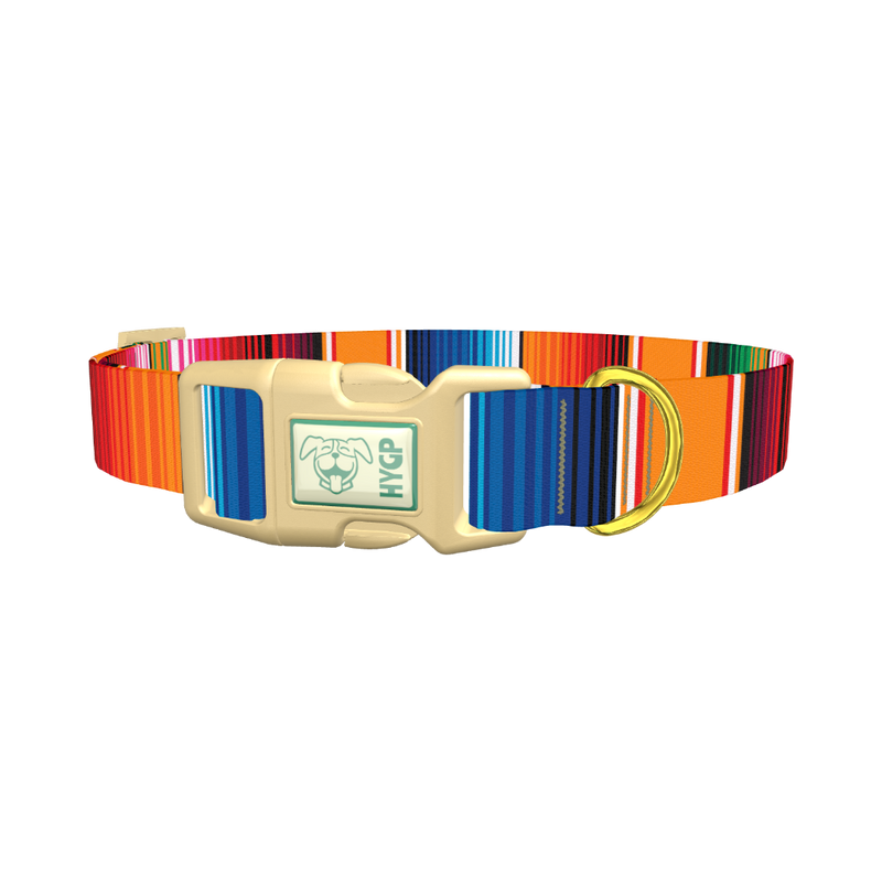 Mexican Textile Stripes Dog Collar - plastic gold
