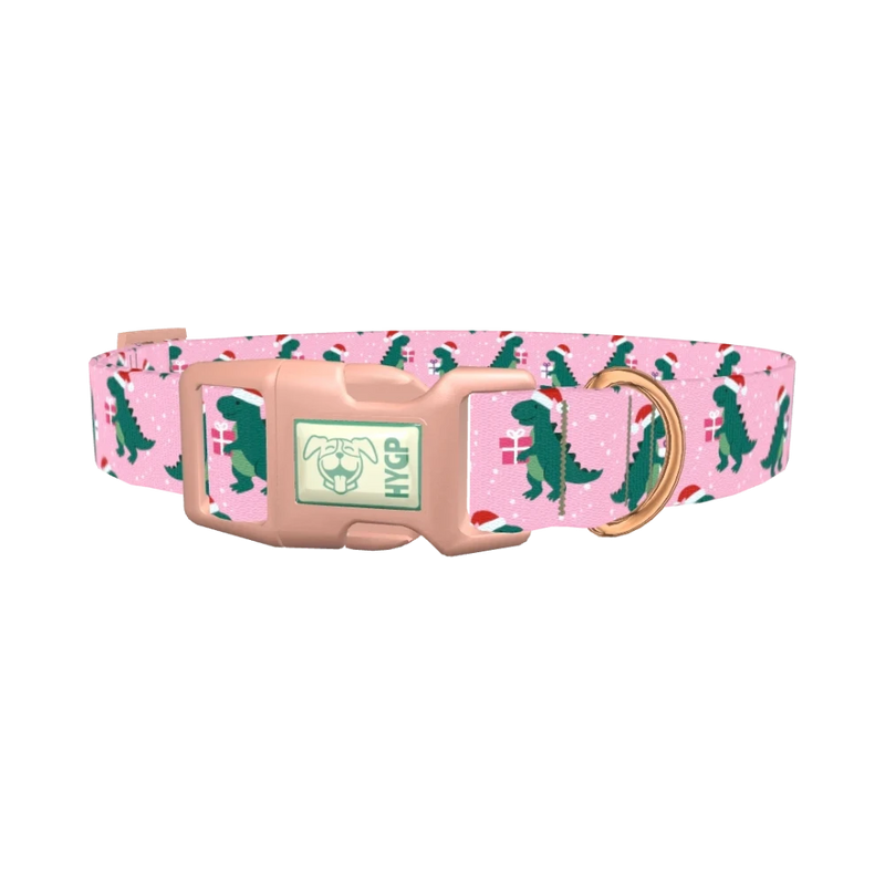 Christmas Dino Dog Collar - plastic rose gold