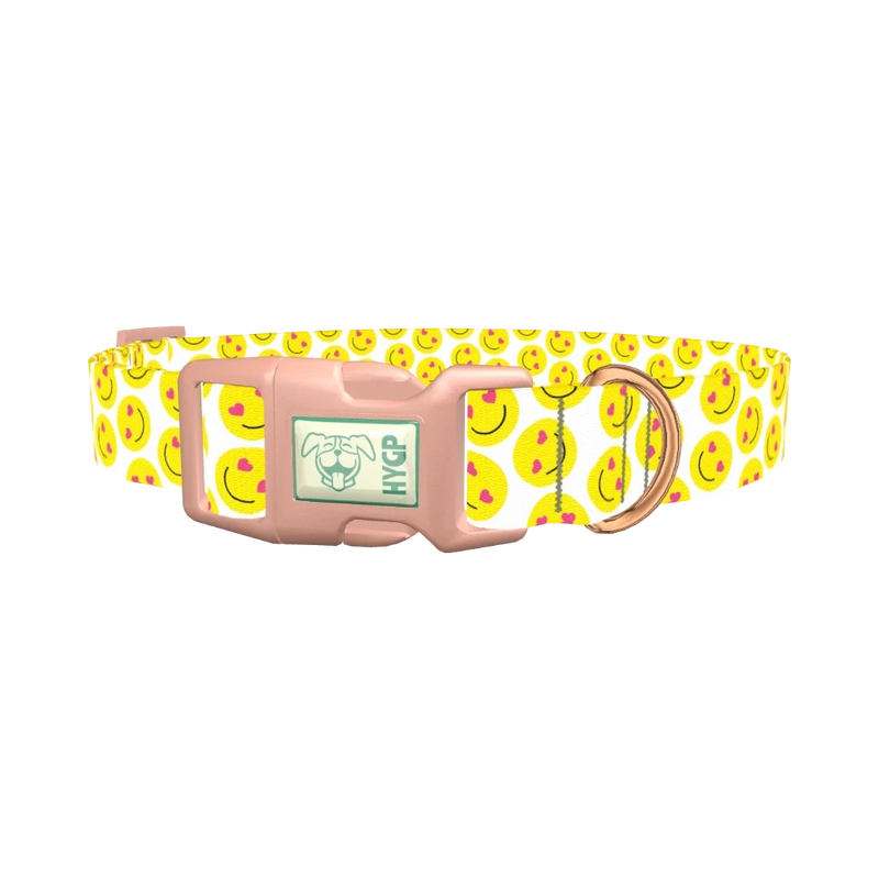 Heart Eyes Smiley Dog Collar - plastic rose gold