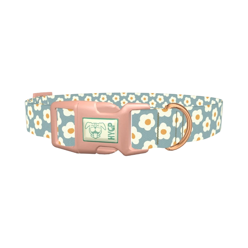 Grey Daisy Pattern Dog Collar - plastic rose gold