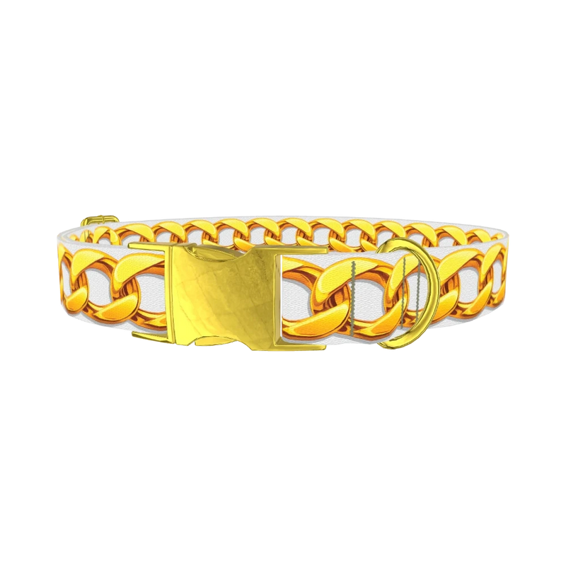 Chain Link Pattern Dog Collar - metal gold
