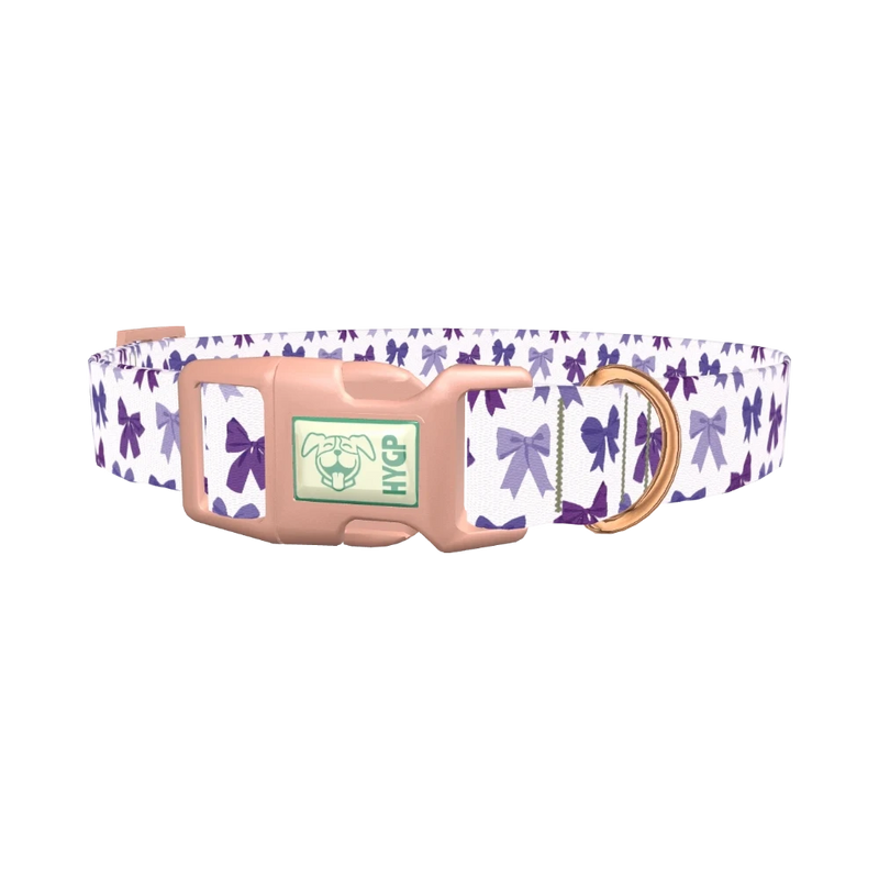 Purple Bow Dog Collar - plastic rose gold