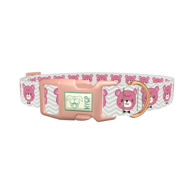 Pink Teddy Bear Dog Collar - plastic rose gold