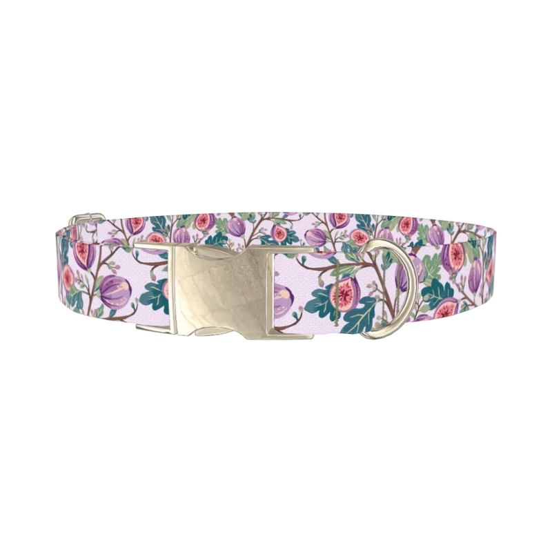 Floral Fig Dog Collar - metal silver