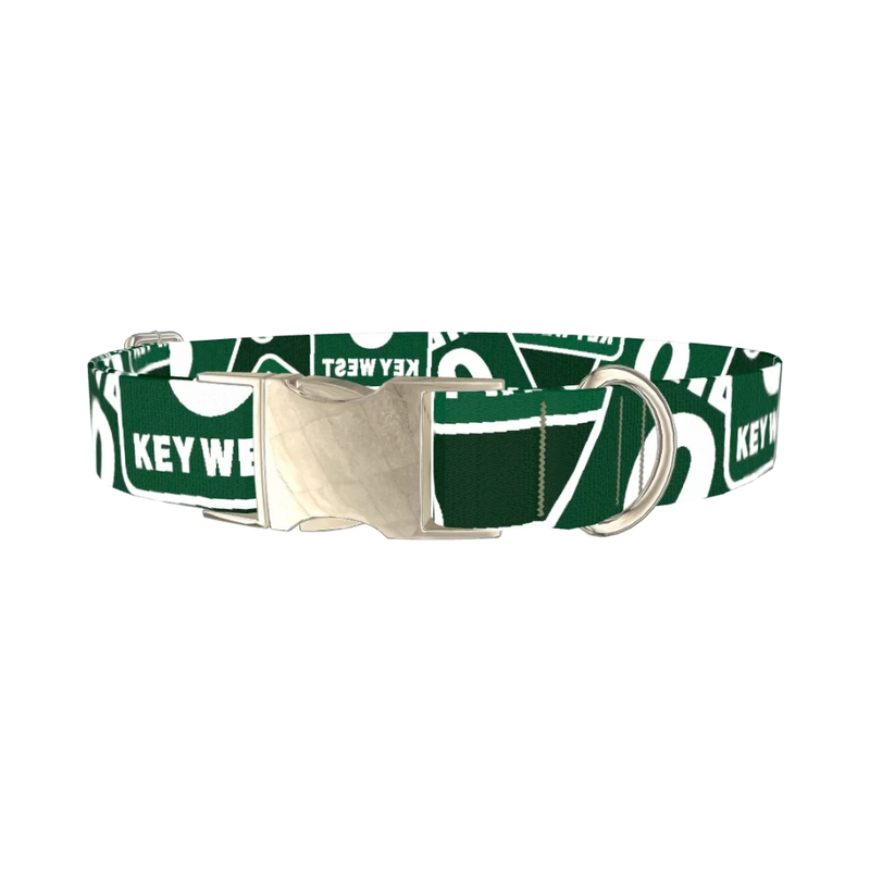 Key West Road Sign Dog Collar - metal silver