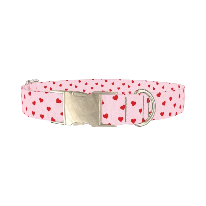 Red Heart Dog Collar - metal silver