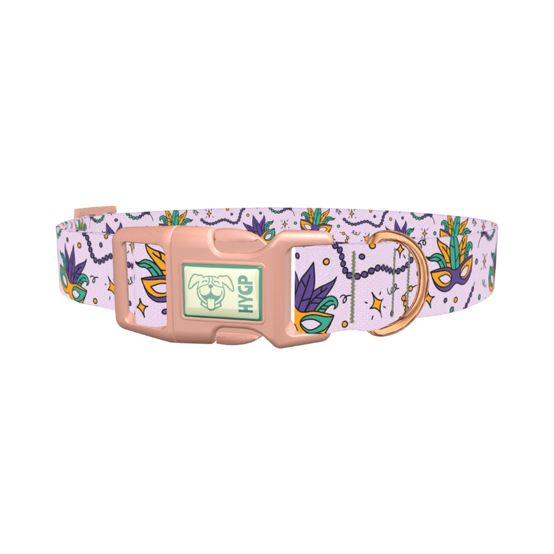 Mardi Gras Mask Dog Collar - plastic rose gold