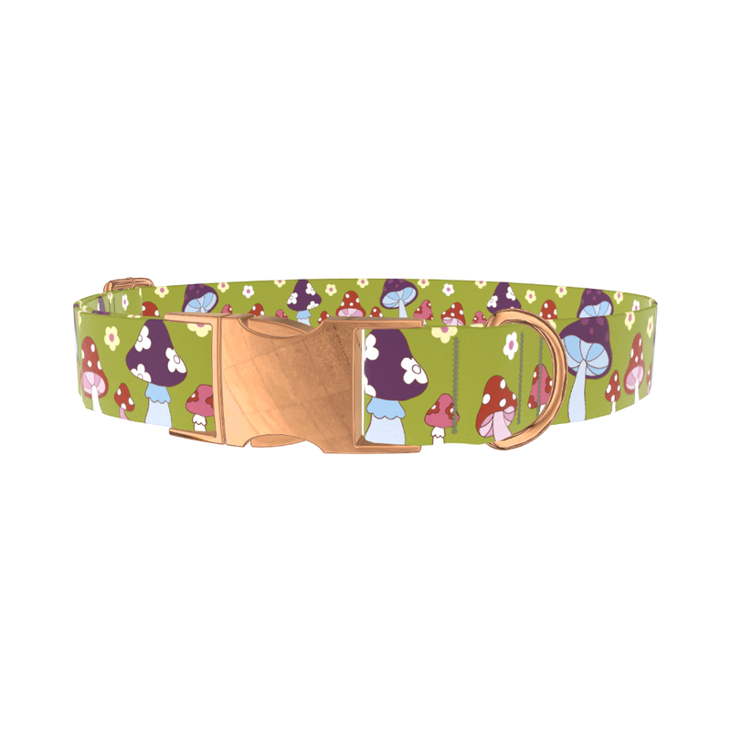 Whimsical Mushroom Dog Collar - metal rose gold