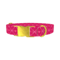 Pink Ribbon Heart Dog Collar - metal gold