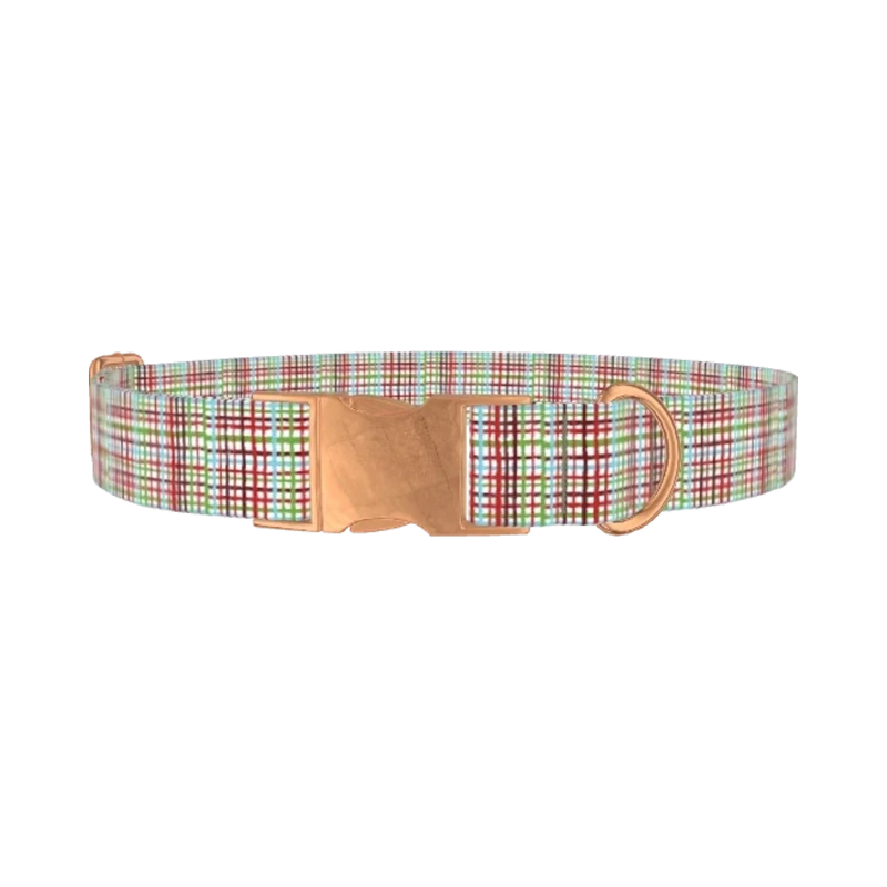 Colorful Plaid Dog Collar - metal rose gold