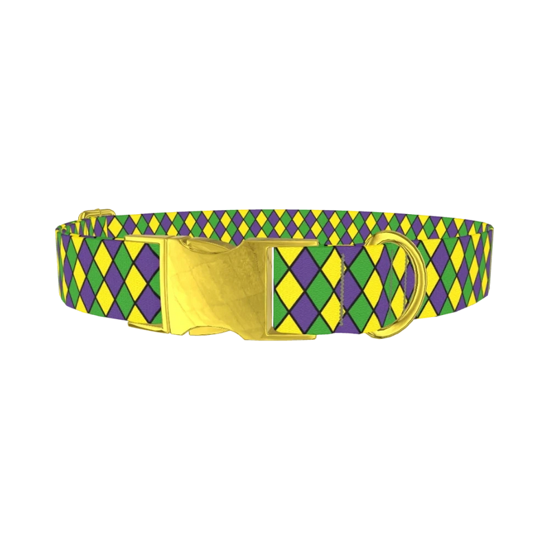 Mardi Gras Rhombus Dog Collar - metal gold