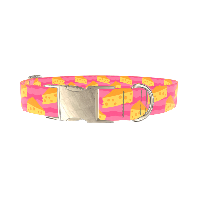 Pink Cheese Slice Dog Collar - metal silver