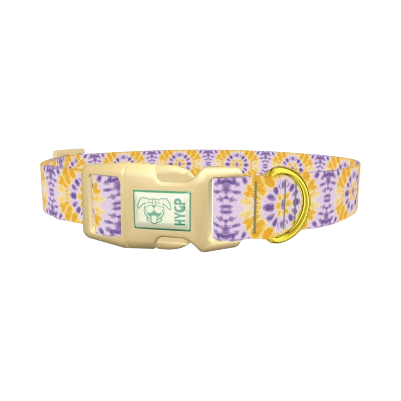 Yellow Purple Tie-Dye Dog Collar - plastic gold