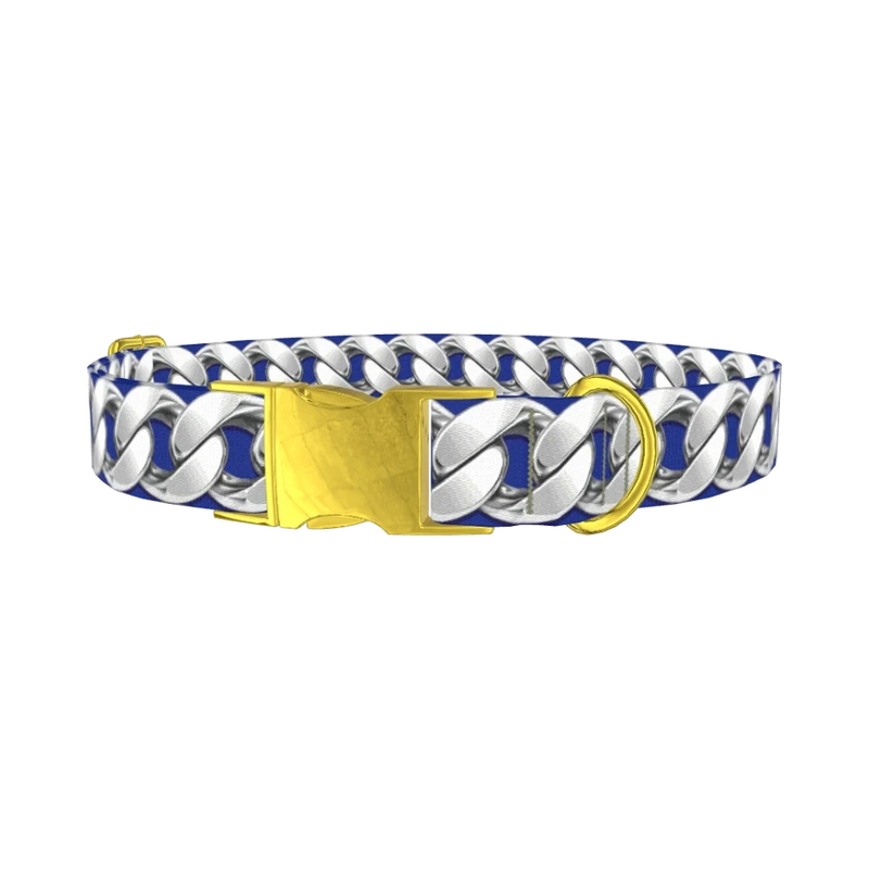 Silver Chain Blue Dog Collar - metal gold