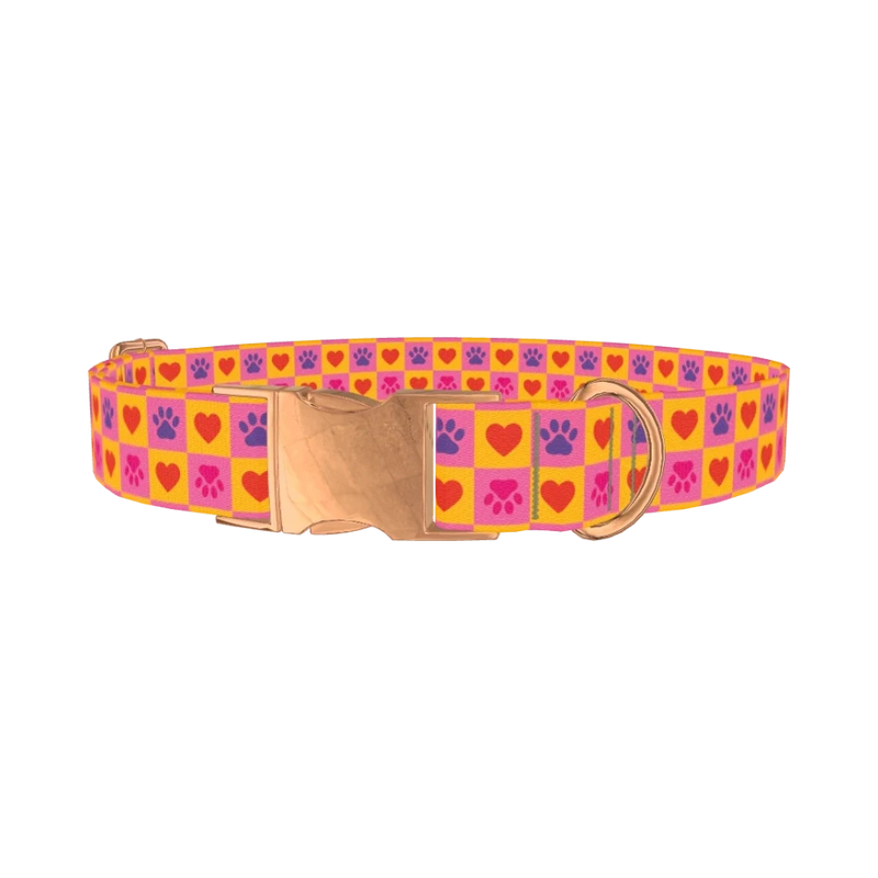 Heart Paw Print Dog Collar - metal rose gold
