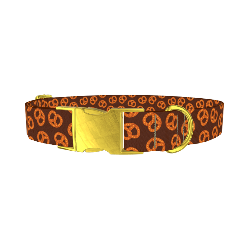 Brown Pretzel Dog Collar - metal gold