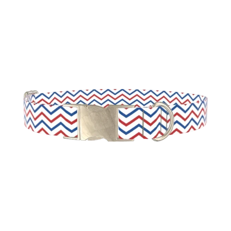 Patriotic Chevron Dog Collar - metal silver