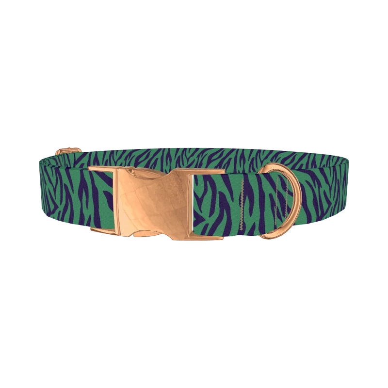 Green Zebra Pattern Dog Collar - metal rose gold