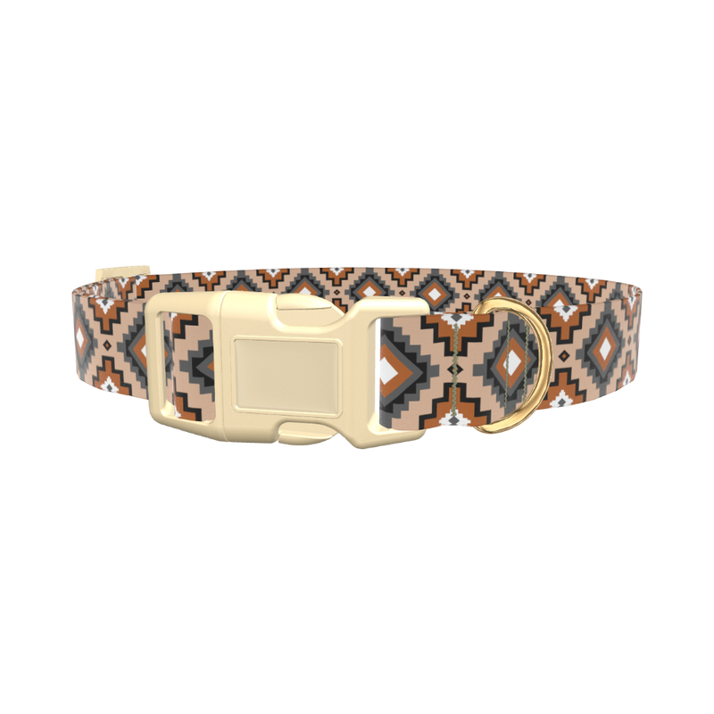 Brown Geometric Tribal Dog Collar - plastic silver