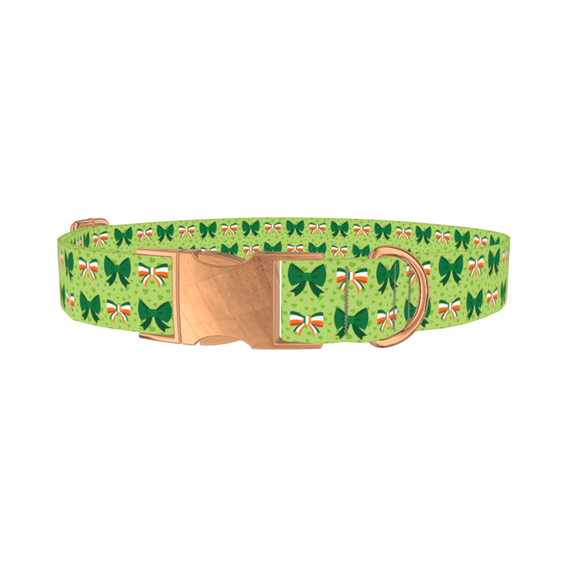 St. Patrick's Day Bow Dog Collar - metal rose gold