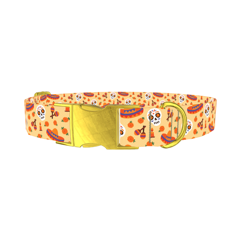 Dia de los Muertos Dog Collar - metal gold