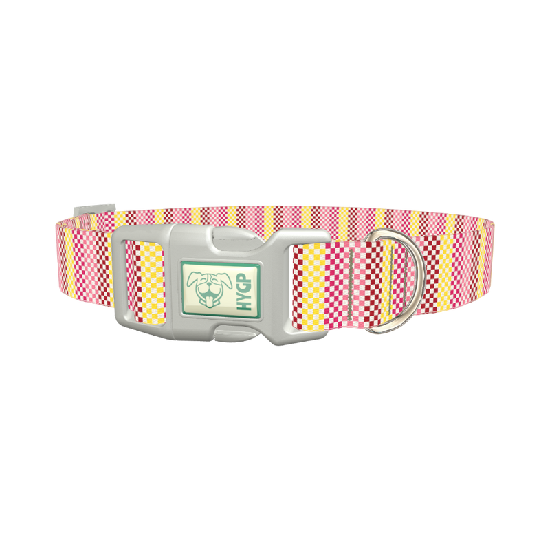 Geometric Checkered Dog Collar - plastic silver
