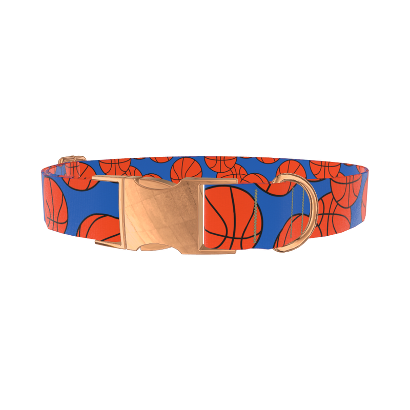 Blue Basketball Pattern Dog Collar - metal rose gold