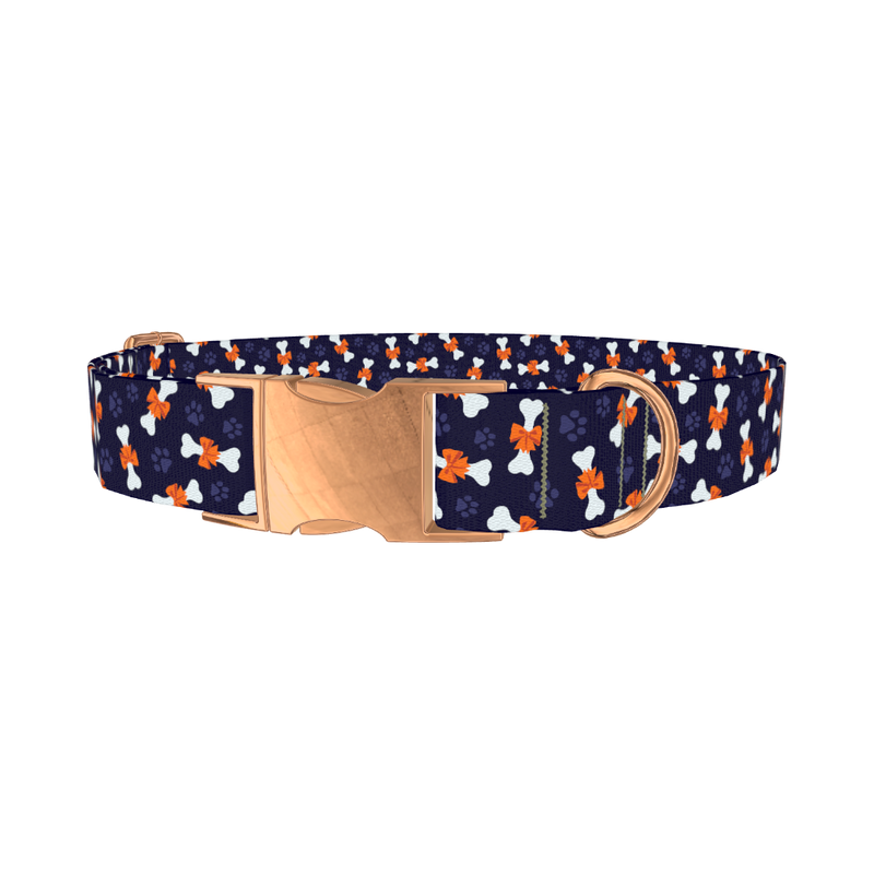 Halloween Bones Dog Collar - metal rose gold