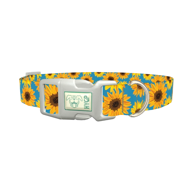 Sunflower Floral Dog Collar - plastic silver