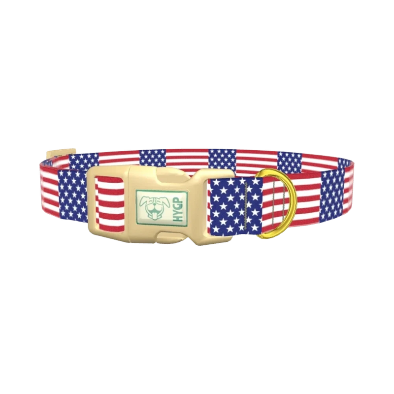 Patriotic American Flag Dog Collar - plastic gold