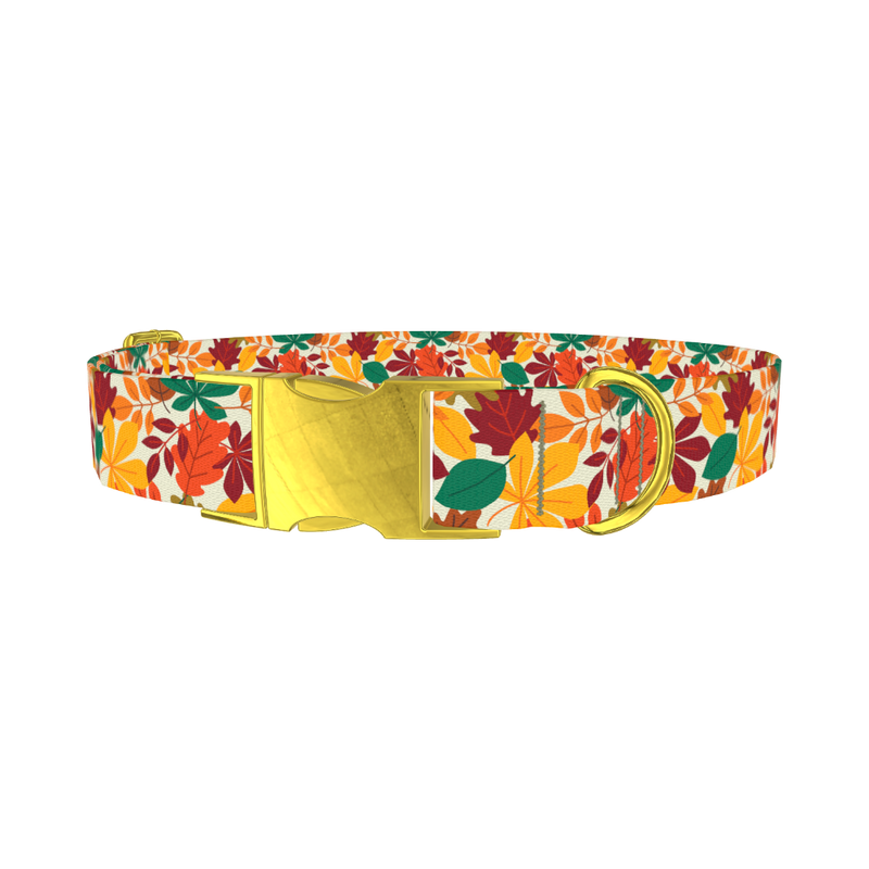 Multicolor Leaf Pattern Dog Collar - metal gold