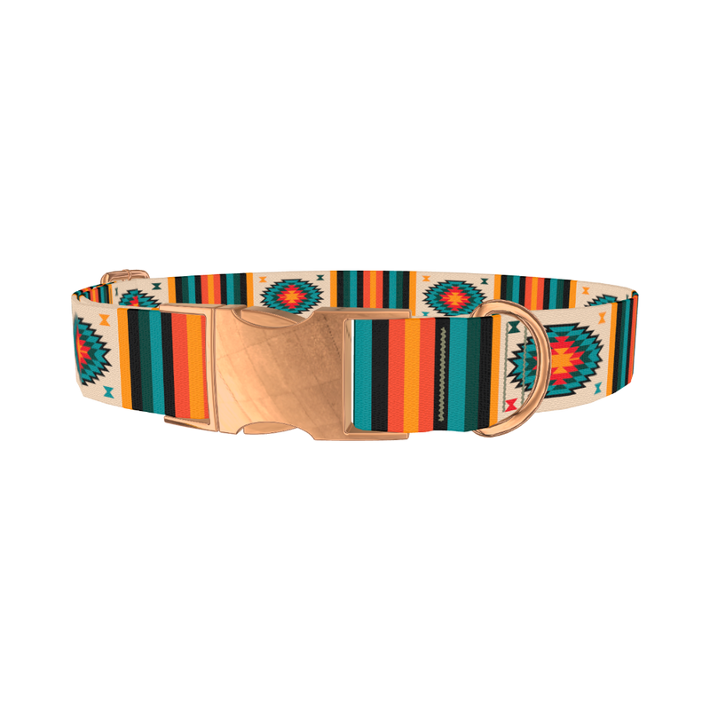 Tribal Geometric Stripes Dog Collar - metal rose gold