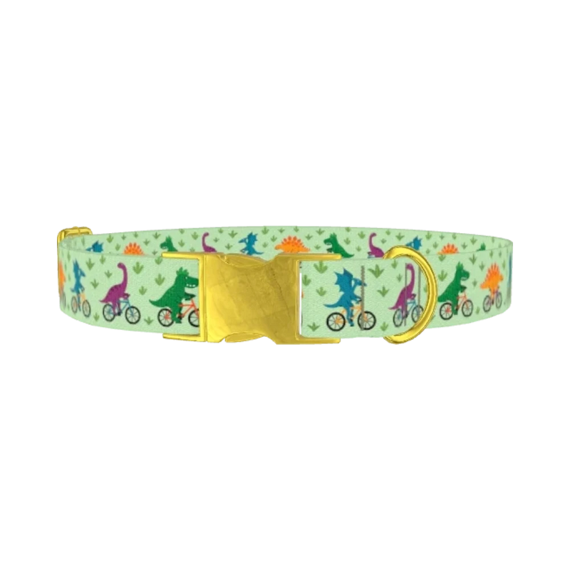 Dinosaur Cycling Dog Collar - metal gold