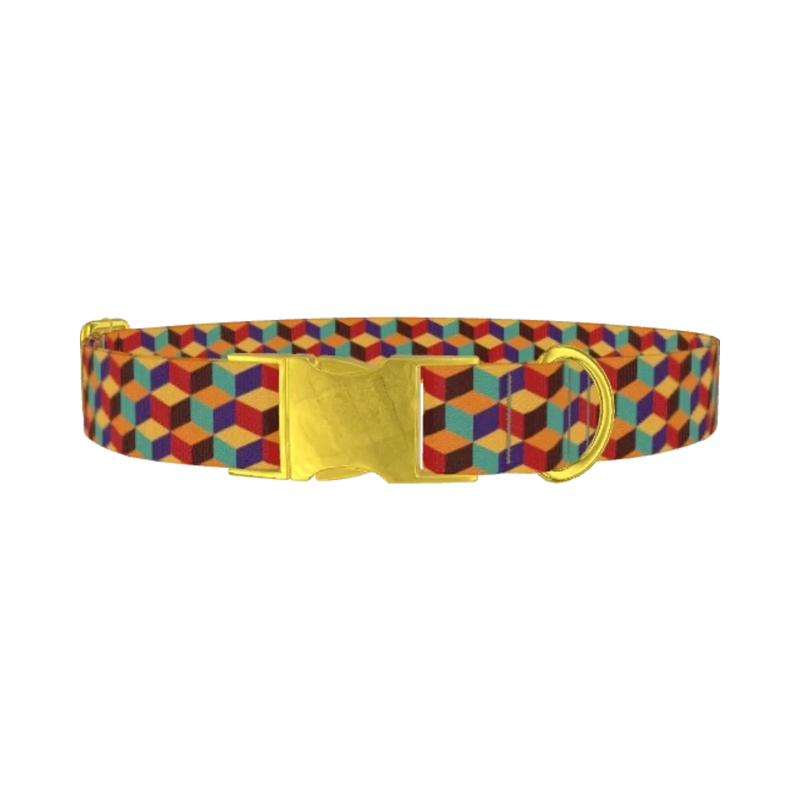 Geometric Cube Dog Collar - metal gold